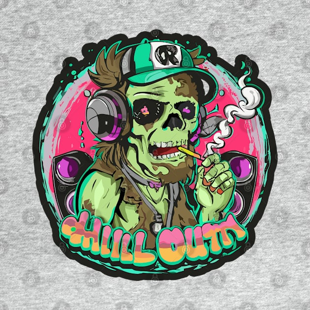 Urban Style Zombie Wearing Headphones smoke and chill out by diegotorres